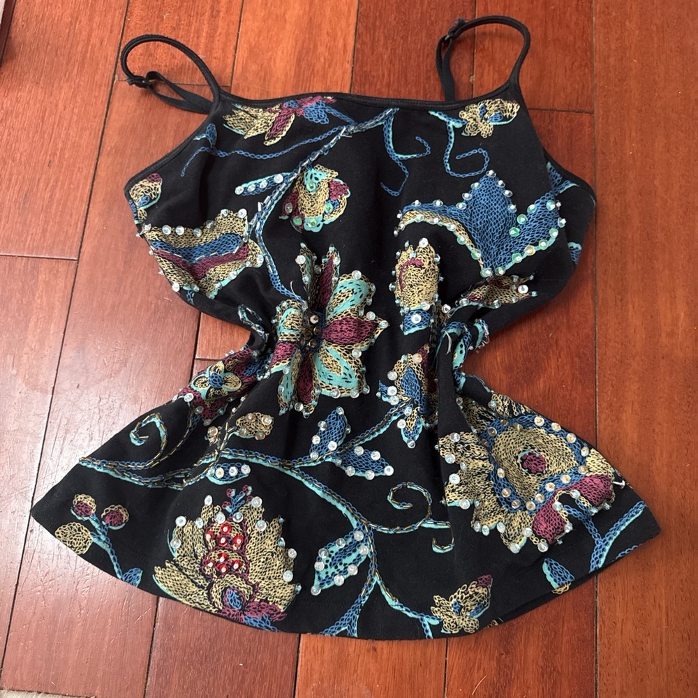 dressbarn Black and Blue Embellished Peplum Camisole